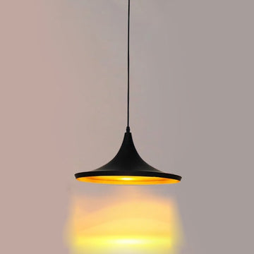 Aluminum Geometric Form Wide Single-Light Hanging Pendant Light Fixture in Black
